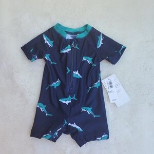 Navy Shark Print Kids Swimwear Size 0-3M
